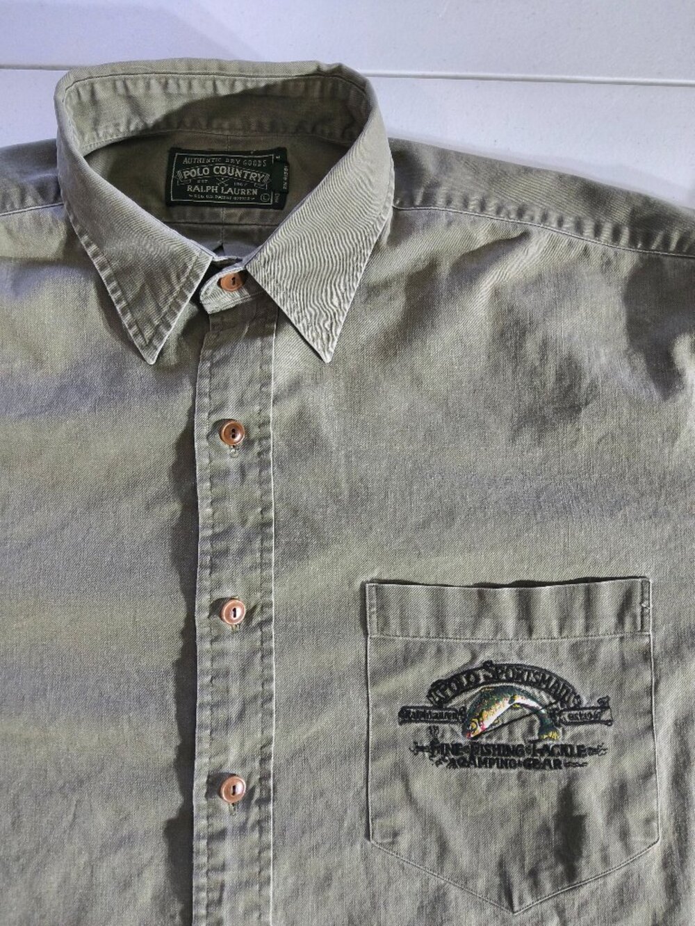 VTG Polo Country Ralph Lauren Olive Green Outdoor Fishing Sport Shirt Large